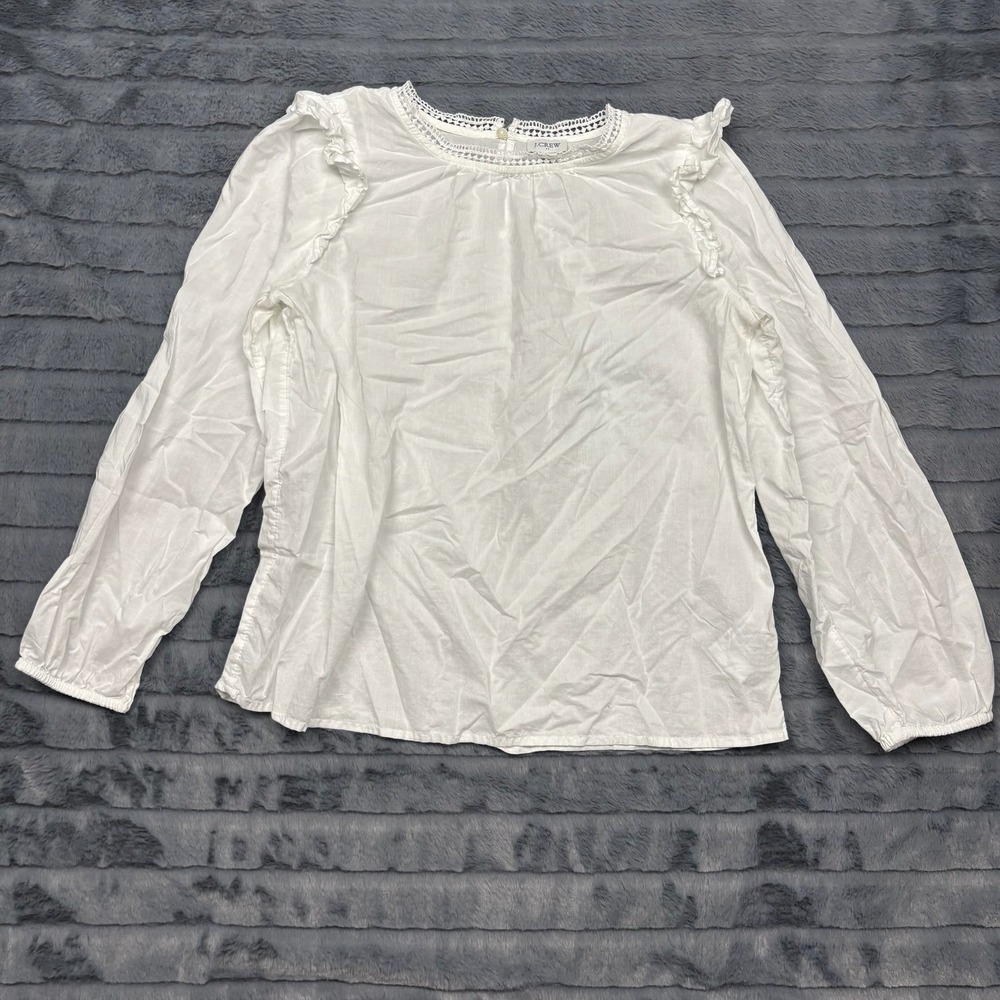 J. Crew Womens White Cotton Ruffle Crochet Lace Trim Long Sleeve Blouse Small